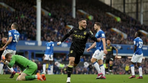 Emi Buendia celebrates scoring Villa's second goal