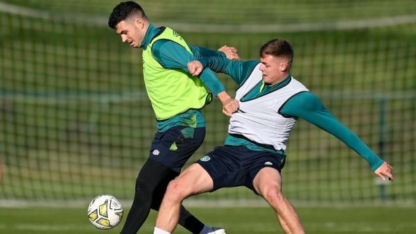 John Egan, left, and Evan Ferguson battle for possession during the November window and the defender is impressed by the Brighton striker's physicality