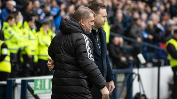 Beale (R) and Postecoglou during the Cup semi-final