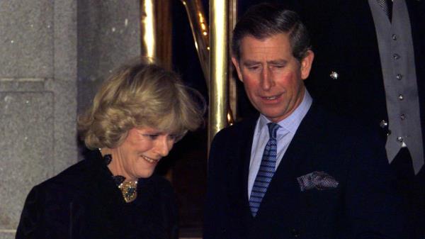 Charles and Camilla make their first public appearance as a couple after leaving a party in Lo<em></em>ndon in 1999.