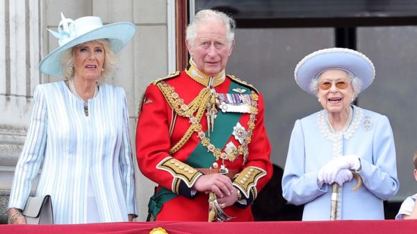 Camilla stands alo<em></em>ngside Prince Charles and Queen Elizabeth II on the balcony of Buckingham Palace, during the Trooping the Colour ceremony, as part of the Queen's Platinum Jubilee celebrations on June 2, 2022.