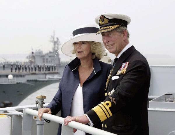 Charles and Camilla pose outside the Akshardham Temple while visiting New Delhi in November 2013.