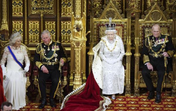 From left, Camilla, Charles, Queen Elizabeth II and Prince Philip attend the state opening of Parliament in May 2013.