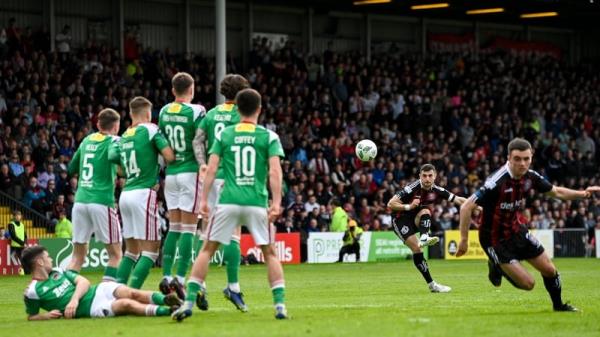 Jordan Flores curls home the opening goal in Bohs' hammering of Cork City in Phibsboro