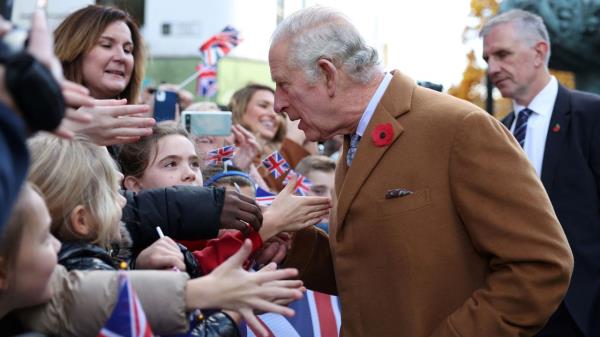 King Charles III greets people as he visits the Mansion House in Do<em></em>ncaster on November 9, 2022.