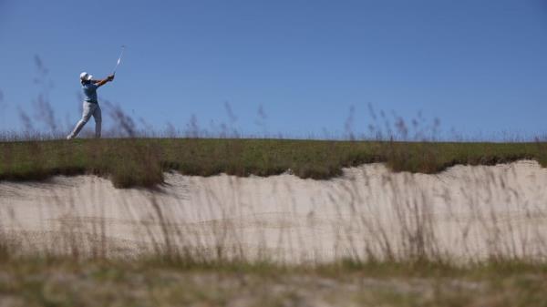 Maximilian Kieffer of Germany in action on the final hole at Bernardus Golf