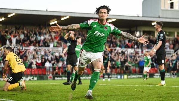 Ruairi Keating of Cork City celebrates the winning goal