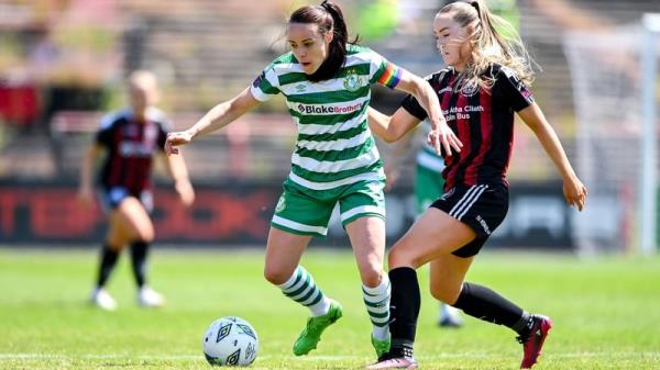 Áine O'Gorman of Shamrock Rovers in action against Fiona Do<em></em>nnelly of Bohemians