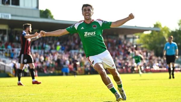 Barry Coffey of Cork City celebrates his side's second goal scored by Daniel Krezic